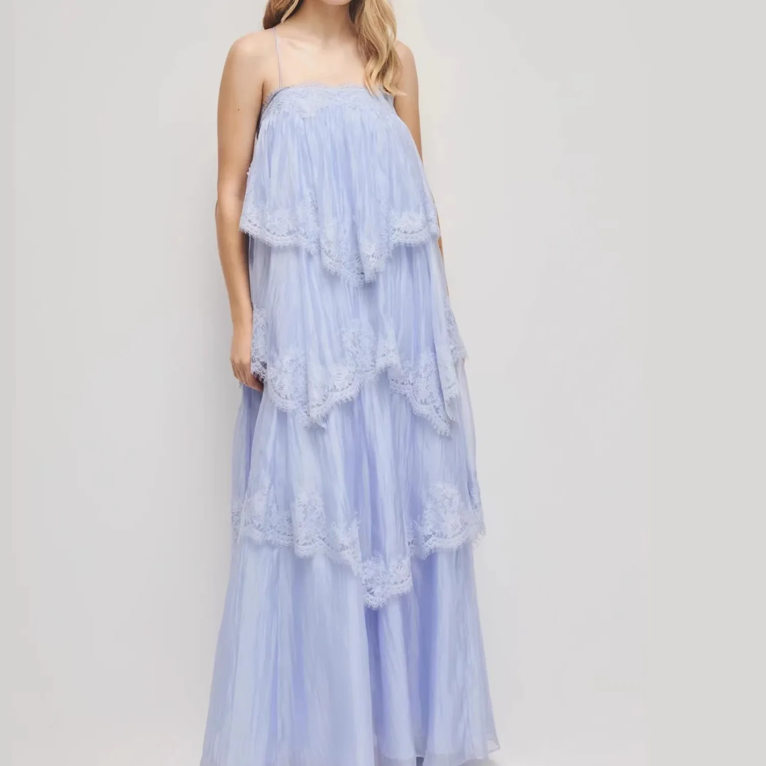 2026 French Retro Camis Dress Women Lace Gradual Change Suspender Dress, Splicing Cake  Elegant Dress Vestidos Y2K