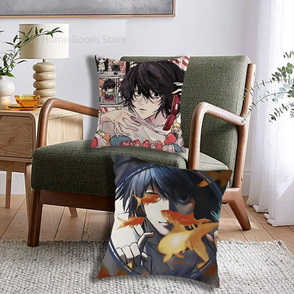 Cartoon L Lawliet Print Throw Pillow Cover Square Cushion Case for Living Room Bedroom Decor