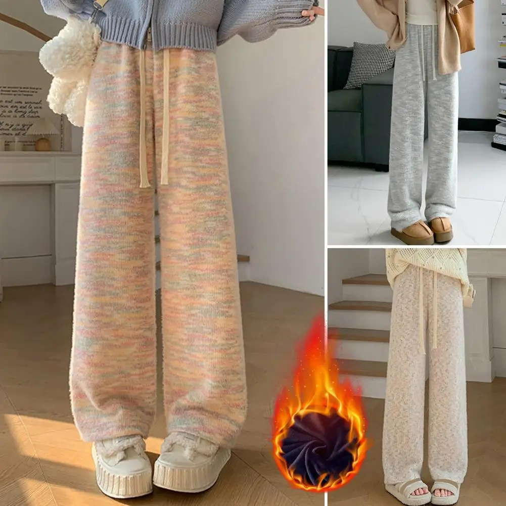 Rainbow Autumn Winter High-waisted Loose Wool Knitted Wide-leg Trousers for Women To Wear Straight Leg Wide-leg Moped Trousers