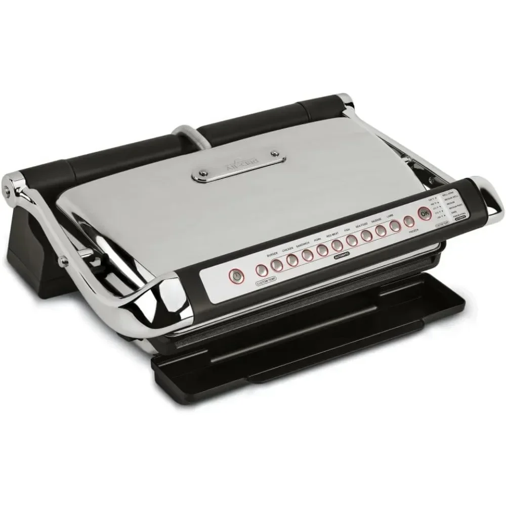 All-Clad AutoSense Stainless Steel Indoor Grill, Panini Press XL Automatic Cooking 1800 Watts Smokeless, Removable Plates