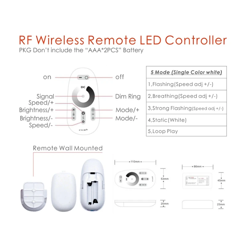 전문 수동 노브 및 무선 RF 원격 프레스 컨트롤러 조광기, 단색 COB LED 스트립 액세서리