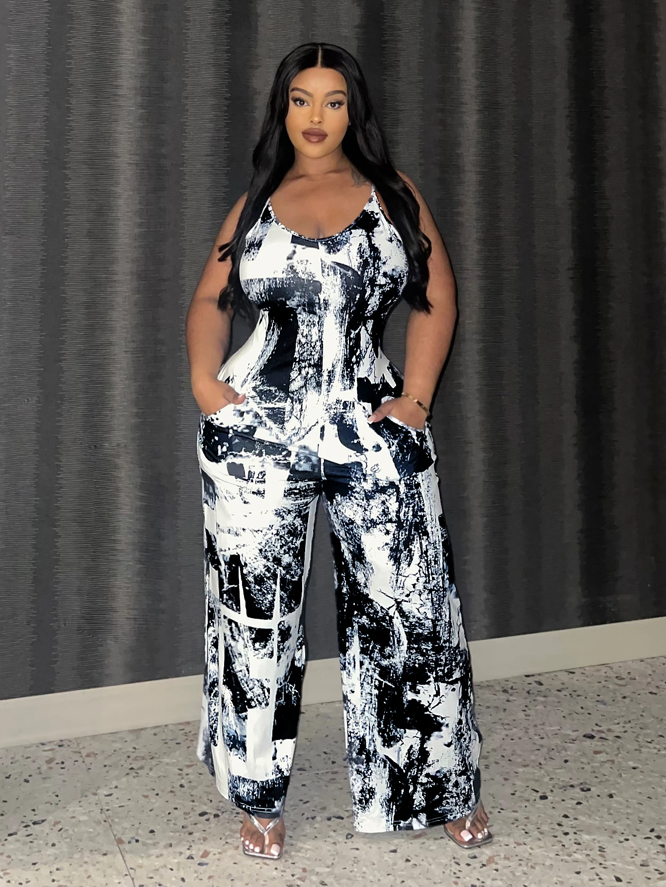 LW Plus Size jumpsuit Tie Dye Wide Leg Cami Jumpsuit  NEW summer sleeveless loose jumpsuit Casual Holiday Style One Piece Outfit