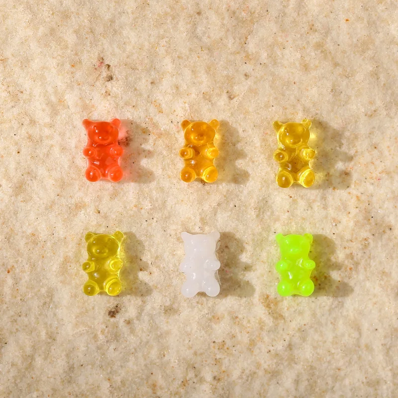 50pcs Juice Bear Japanese Jelly Small Mini Cute Resin 3D Candy Color Jewelry Resin Rhinestone Decoration Nail Jewelry 4.3x6.6mm