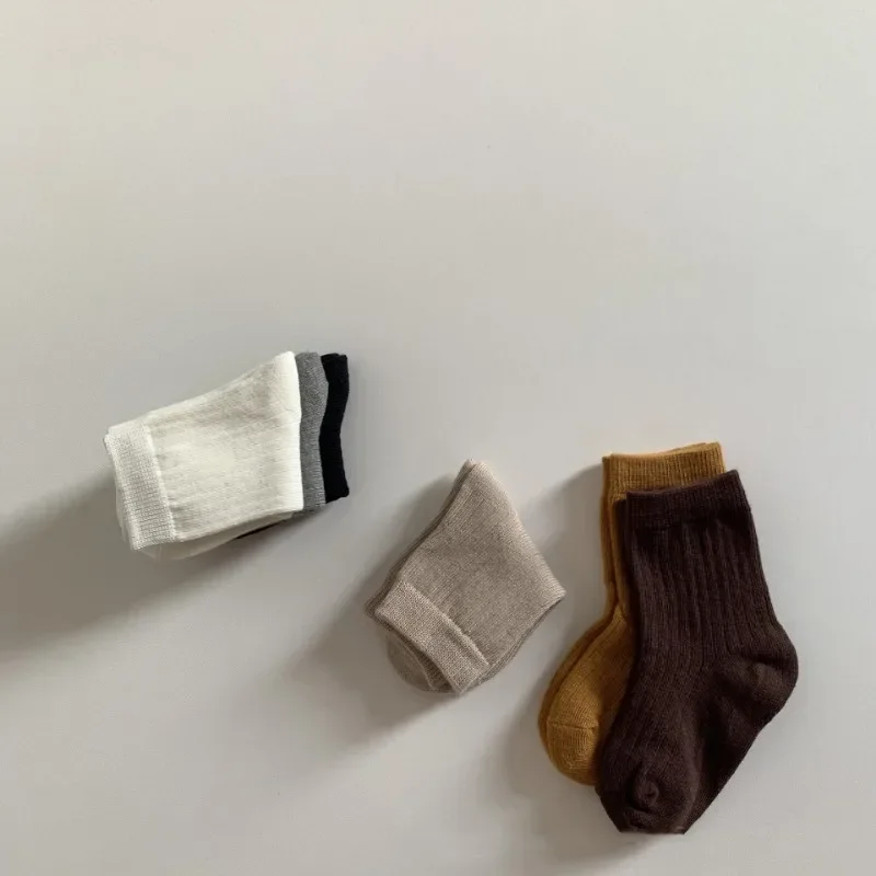 1 Pair Soft Cotton Baby Socks Milk Coffee Solid Color Series for Toddler Boy Girl School Spring Autumn Calf Socks