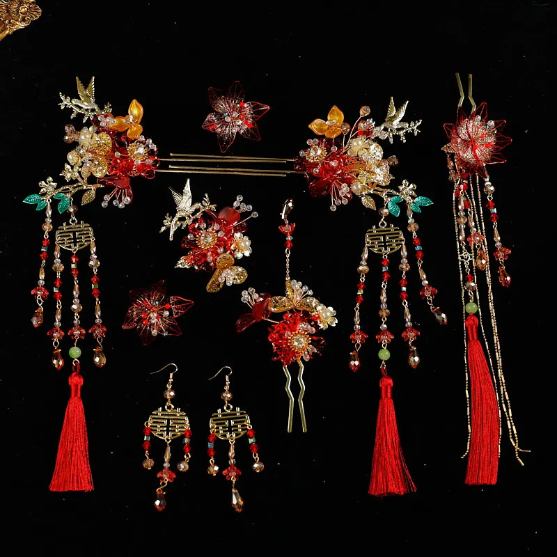 Xiuhe Headdress Flexible Ancient Costume Zircon Retro Exquisite Style Hairpin Simple for Taking Photos