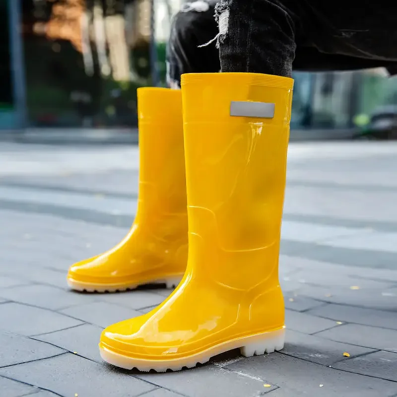 High Yellow Man Shoes Farming Young Plain Outdoor Rainy Day Without Lacing Pvc Waterproof Original Teenagers Rain Boots for Men