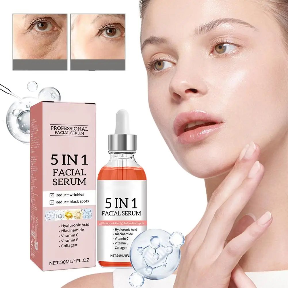 5 em 1 soro facial 30% vitamina c hidratante clareamento encolher poros anti rugas desvanece manchas acne soro facial cuidados com a pele