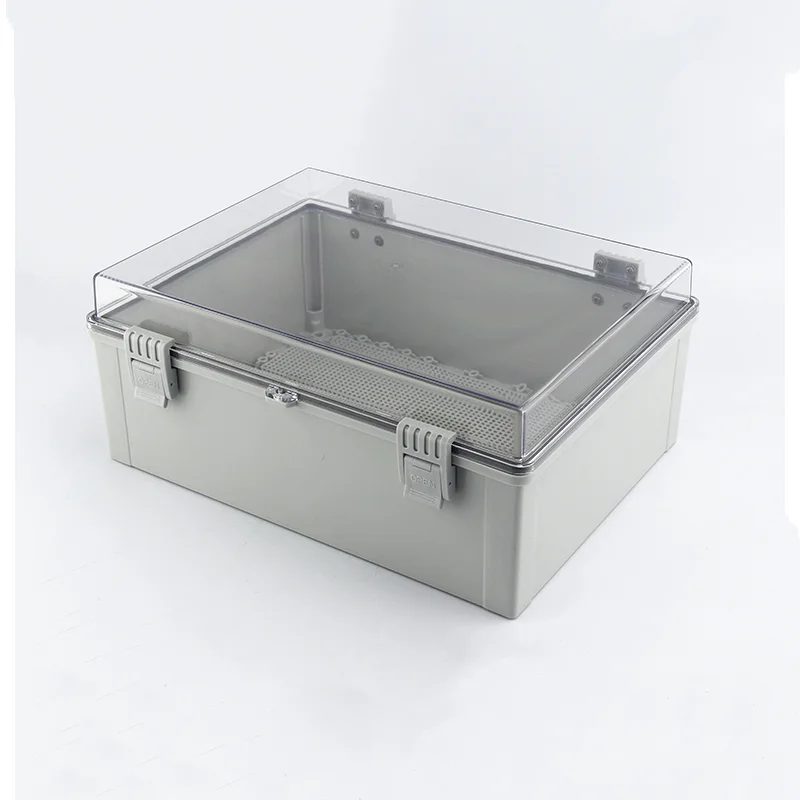 Caja de plástico ABS impermeable IP67, cubierta transparente, color gris, interruptor sellado para exteriores, cajas de distribución de energía