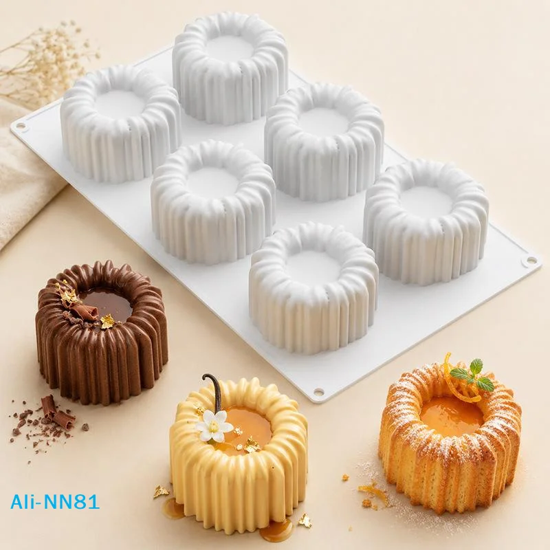 【N】Doughnut-Shaped Mini Cake Pan 6-Cavity Silicone Mold, Pumpkin Cakes Food Grade Non-Stick Jello Chocolate Cookie Tray