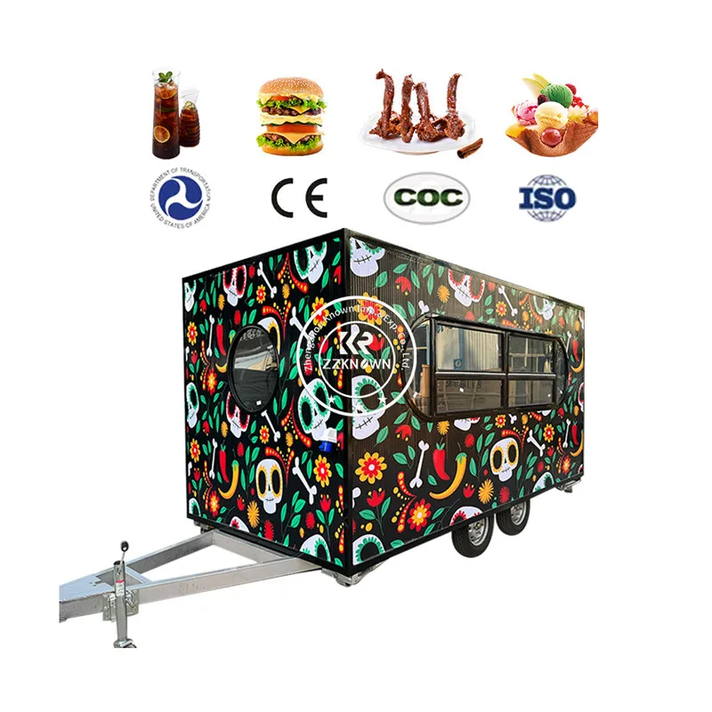 USA Standards Mobile Kitchen Food Trailer Neuer 2023-Food-Truck, komplett ausgestatteter Restaurant-Crêpe-Eiscreme-Hotdog-Wagen, Kaffeebar