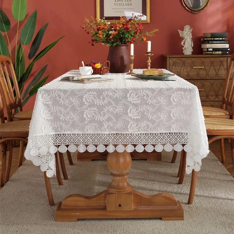 Rectangle Lace Coffee Table Cloth Embroidery Dust-proof Tea Table Cloth American Table Decoration Nappe Florale En Dentelle 식탁보