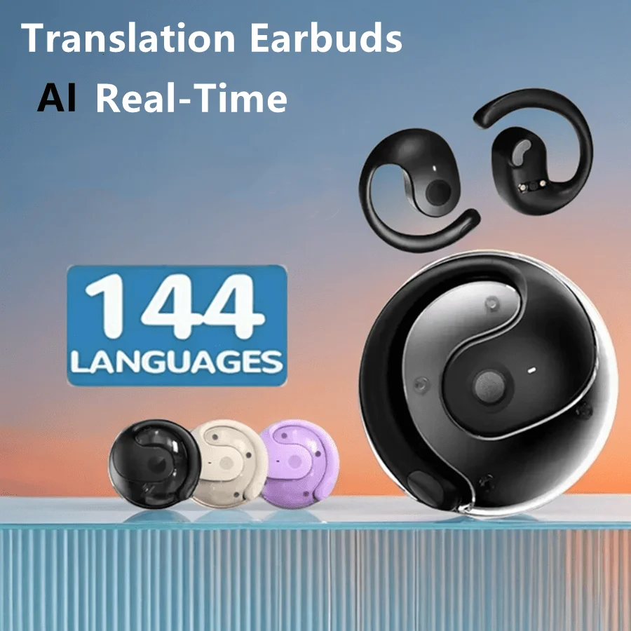 Wireless Bluetooth AI Real-time Language Translation Earphones 144 Languages Ear Hanging Headphone Translator for Travel Busine