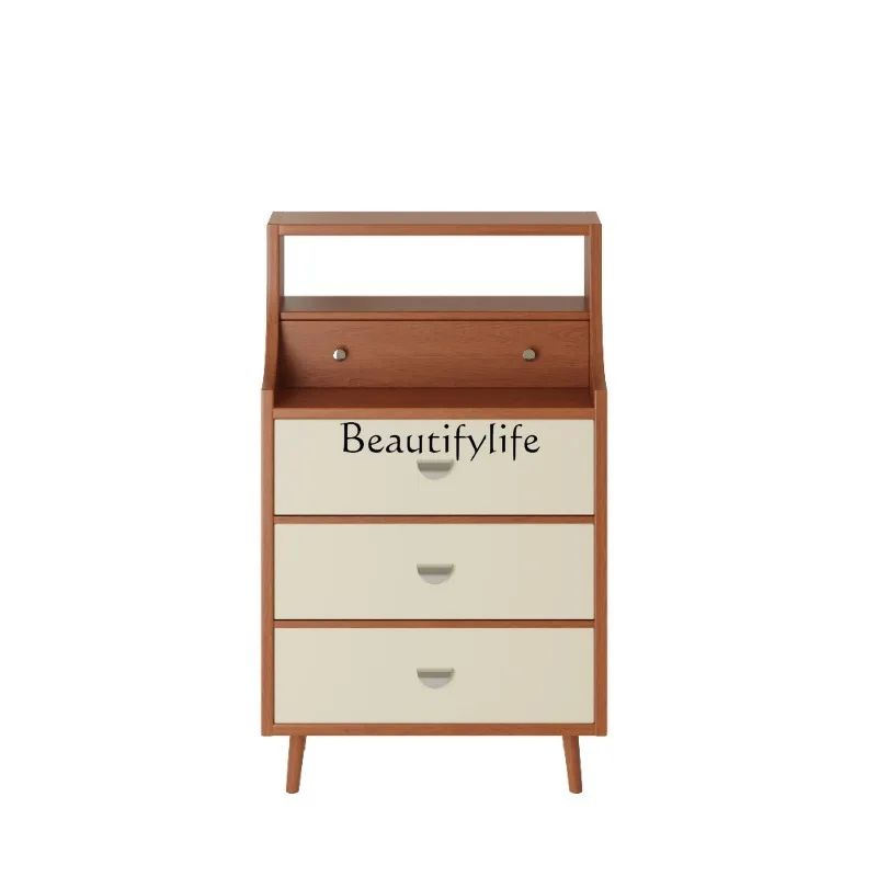 Log Style Simple Chest of Drawers Home Living Room Bedroom Kitchen Wall Edge Storage Organizer All-in-One Cabinet