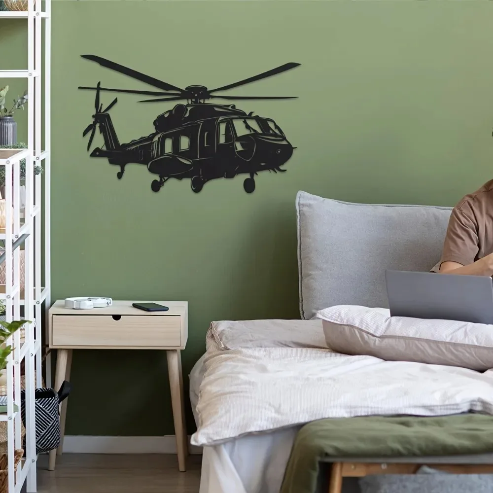Military Helicopter Iron Metal Wall Art Waterproof Indoor Outdoor Hanging Home Wall Decor Gift