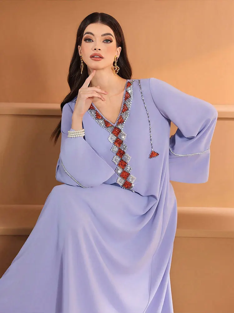 

Рамадан Мусульманские женские платья с бриллиантами Абая Дубай Abayo Femme Musulmane Robe Eid Djellaba Islam Jalabiya Kaftan Vestidos Caftan