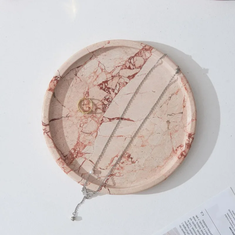 

Pink Pattern Marble Storage Tray Live Broadcast Display Tableware Jewelry Tray