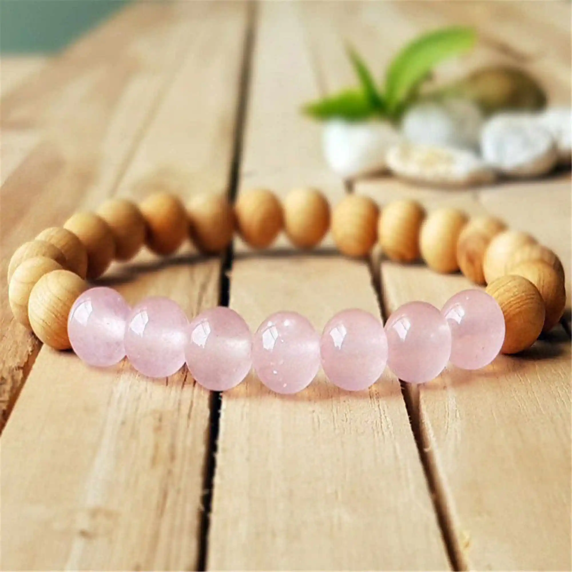 

8mm Natural round Rose quartz brown sandalwood bracelet Eco-Friendly Unique Bohemian Women Jewelry Lovers Men Prayer