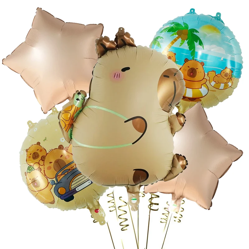 5 stücke Cartoon Capybara Aluminium Film Ballon Set Nette Kapibala Kinder Geburtstag Party Dekore Liefert Baby Dusche Luft Globos – Detail 6