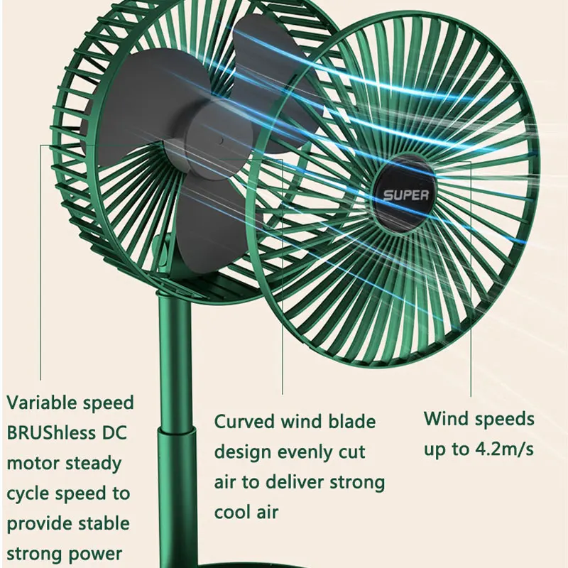 Mini Desktop Opvouwbare Fan Draagbare Huishoudelijke Usb Oplaadbare Intrekbare Mute Ventilator Elektrische Verstelbare Lownoise Lange Standby Fan