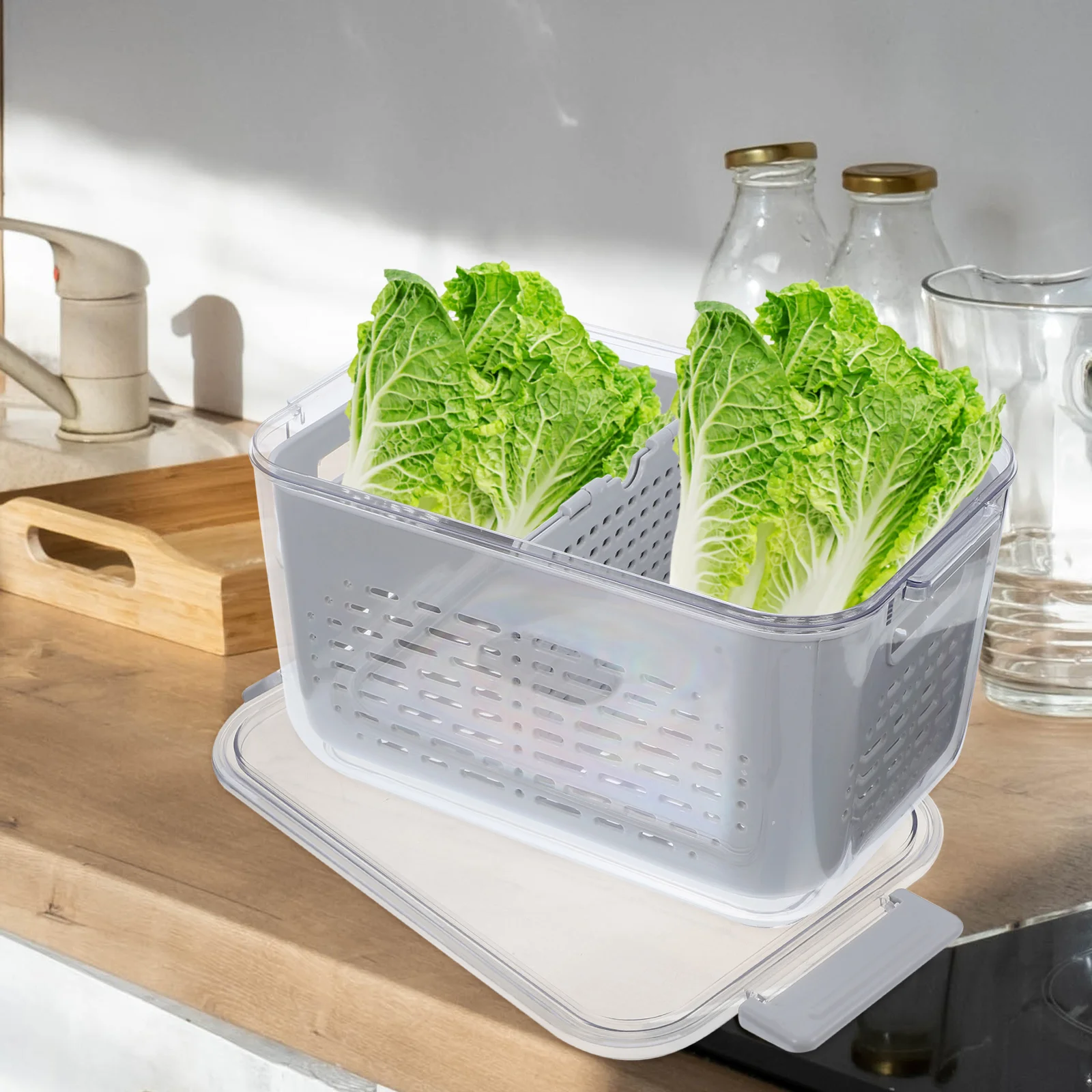 

Drained Vegetable Basket Containers Lettuce Crisper Fridge Fruit Lunch The Pet Salad Keeper Refrigerator Berry Storage