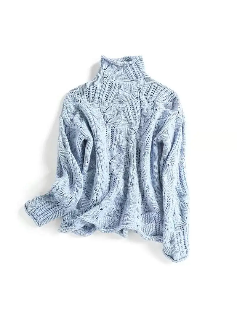 

Loose Fit Camere Knit Sweater Women's High Ne Pullover Korean Sle Commute Warmth Long Sve Winter Faion Trend