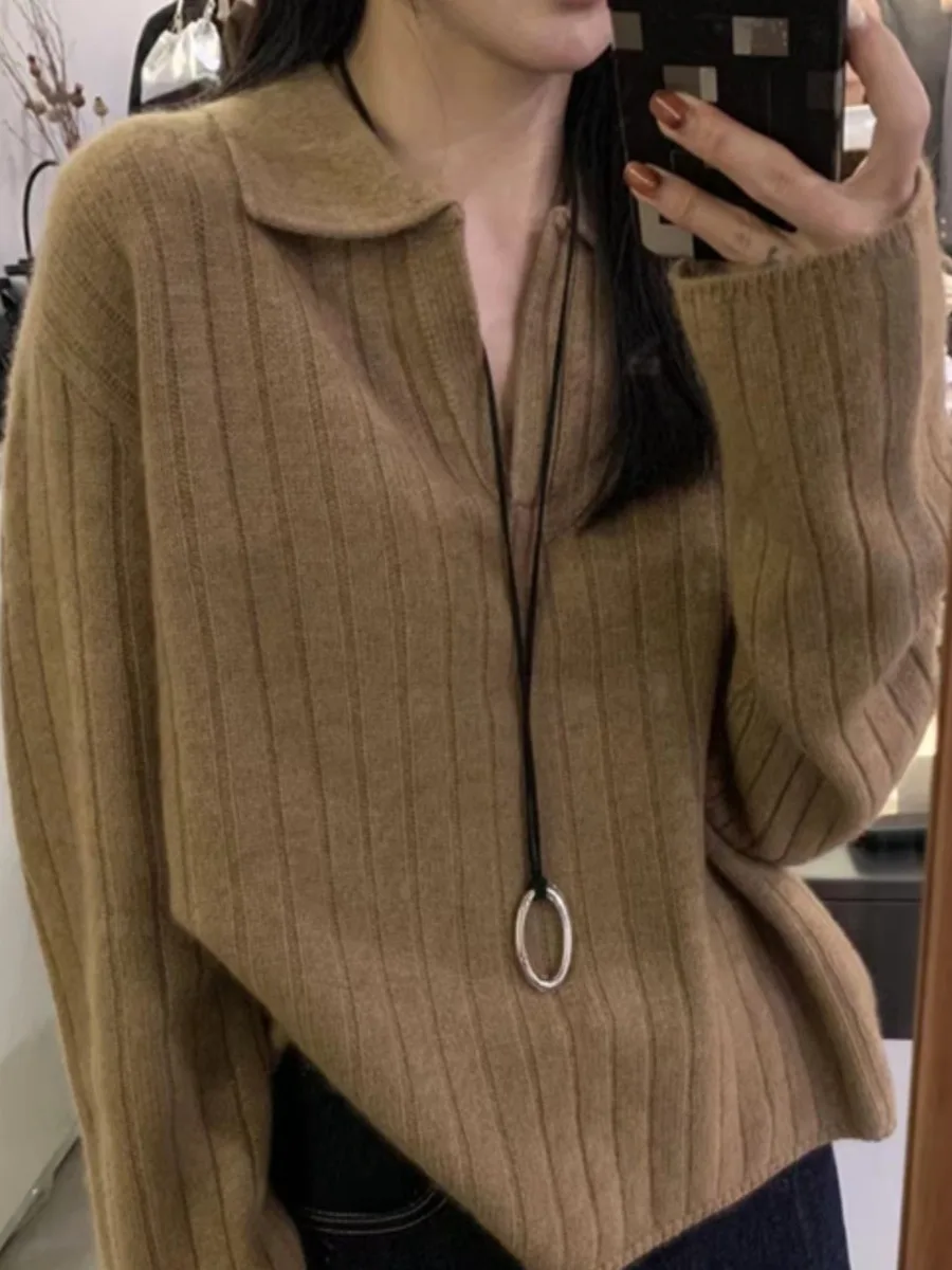   Colletto Thiened ort Maglione lavorato a maglia da donna Vestibilità ampia Autunno Inverno Faionable Strato base Top francese Sle Poliestere...