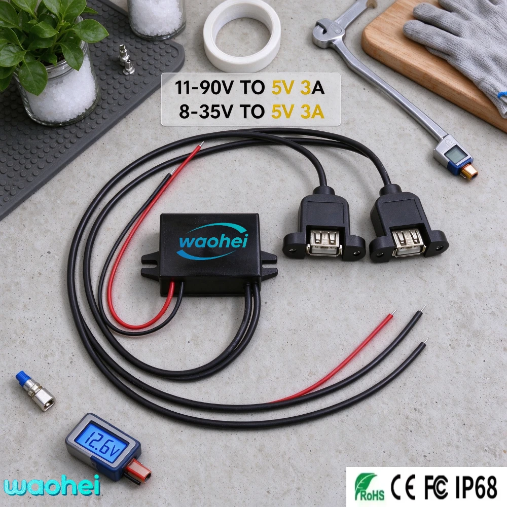 72V60V36V48V12V24V To 5V 3A Car Power Converter Type-C USB Step Down Voltage Power Supply Output Adapter with Reverse Protection