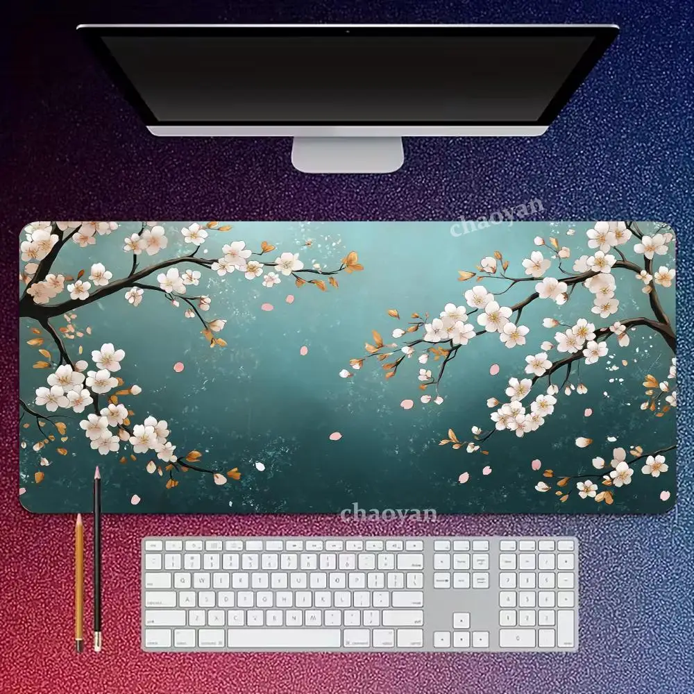 

Большой коврик для мыши XXL с цветочным принтом, нескользящая резиновая основа, расширенный офисный коврик для мыши и клавиатуры, настольный коврик для игр и работы, новинка