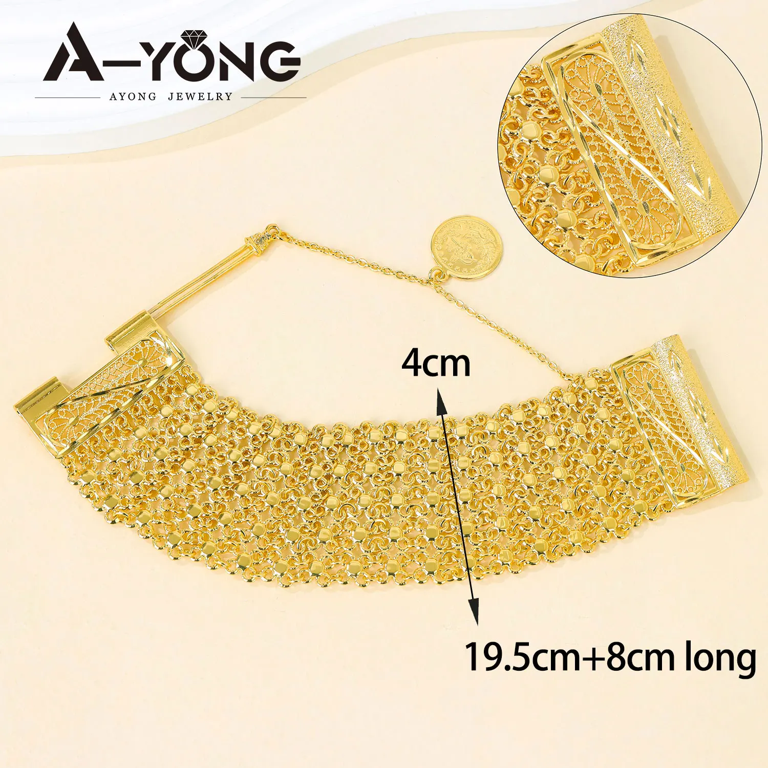 Algerien Braut Hochzeit Armband 21k vergoldet Dubai Mode Armband Handketten Arabisch Nigeria Frauen Täglich Party Schmuck – Detail 5