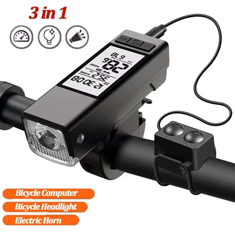 

Bicycle Light Lamp 3 in 1 USB Charging Mountain Bike Flashlight Waterproof Cycling Head Light / Horn Speed Meter Screen