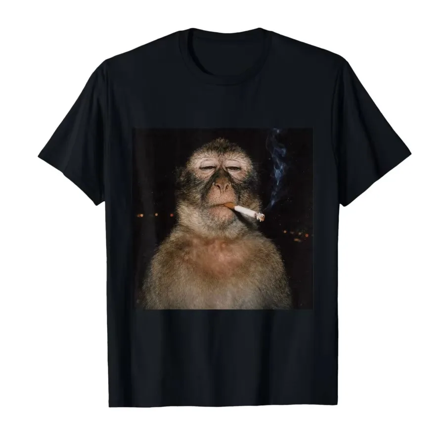 Smoking Monkey Tshirt Unisex Camiseta Hombre Mujer Funny Meme Graphic Tee Roupas Moda Masculina Feminina Y2K Summer Casual Top