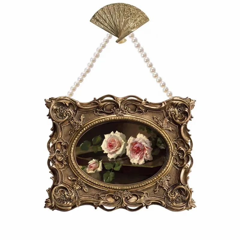 

MutihomeFrench Classical Baroque Pearl Entrance Decoration Painting American Medieval Hanging Painting Bedroom Table Photo Frame