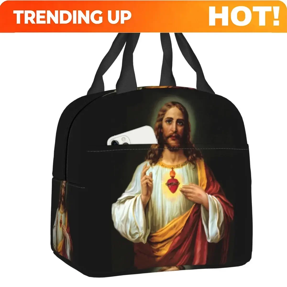 Custom Bag Custom Custom Sacred Heart Of Jesus Catholic Traditional Thermal Insulated Lunch Bags Women Portable Lunch Tote Multi