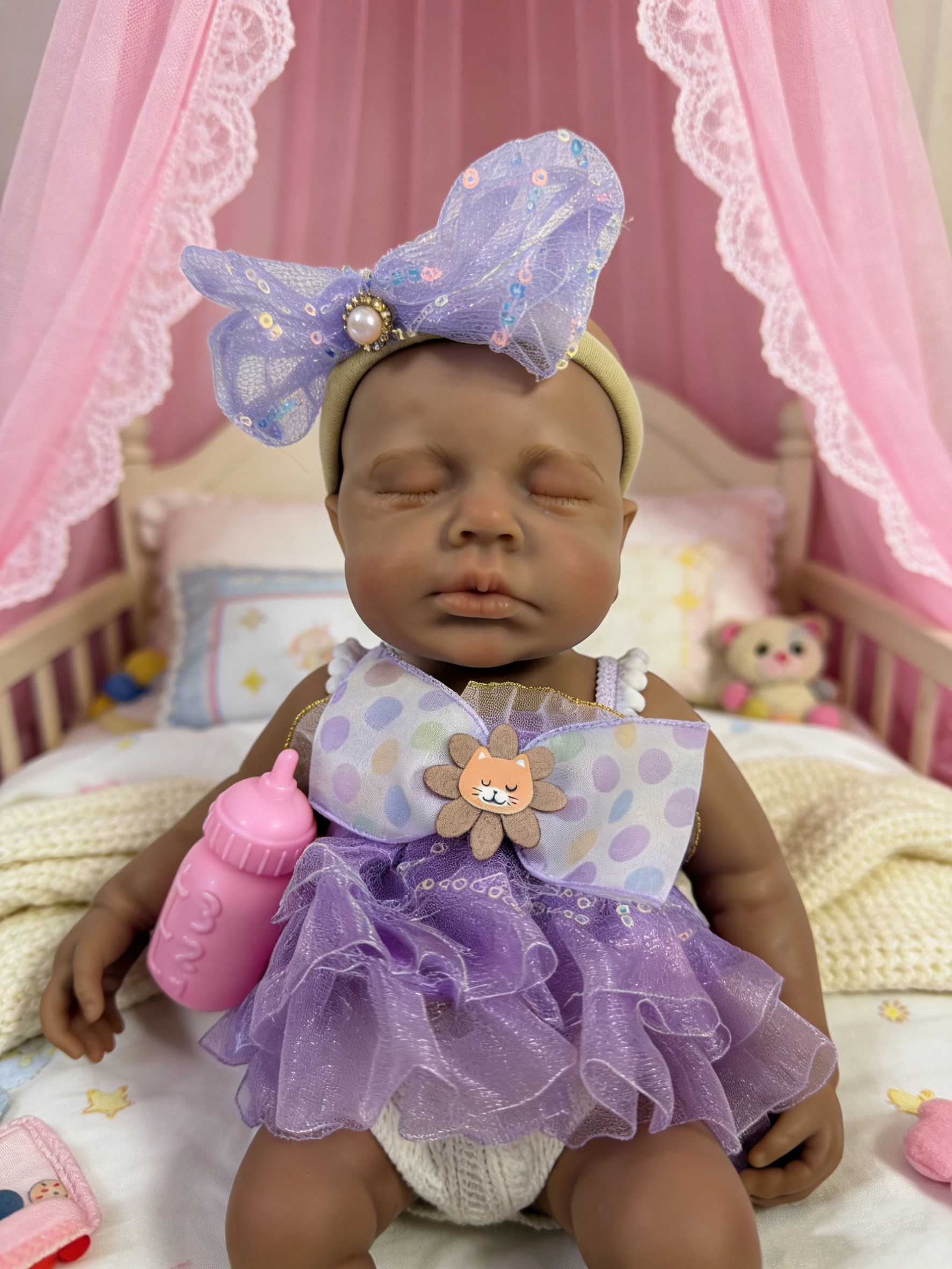 

13 Inch Dark Skin LouLou Silicone Reborn Baby Doll Flexible Elastic Full Solid Silicone Black Girl Birthday Christmas Gift