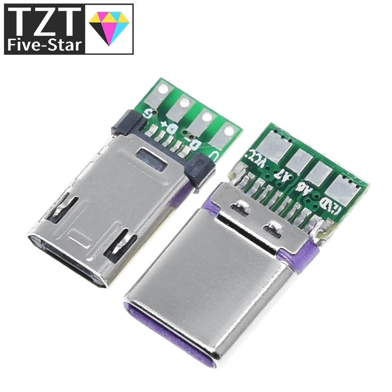 2020 NEW Micro Male Plug With PCB Solder Plate Double-sided Micro 5P Plug Usb Connector+ Type-C Male USB Connector With 4Pin PCB