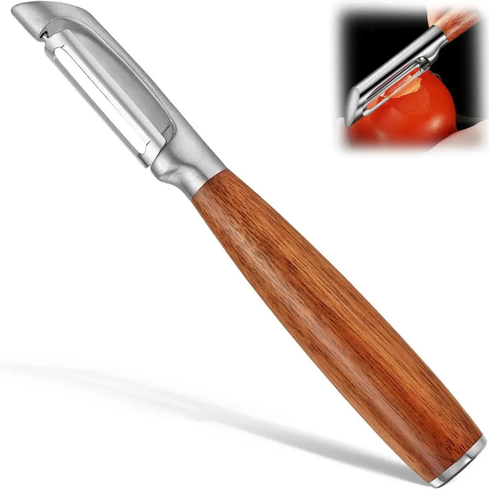 Кухонная овощечистка премиум-класса из нержавеющей стали с ручкой из настоящего дерева, овощечистка с ультра острым лезвием, многофункциональная овощечистка