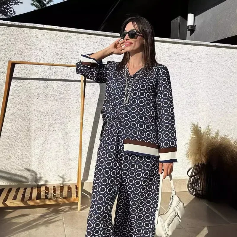 New Arrival Fashion Casual Printed Long Sleeve Shirt Women 2 Piece Set Outfit Women\'s Suit Pants Sets Ensemble 2piece Femme Pant