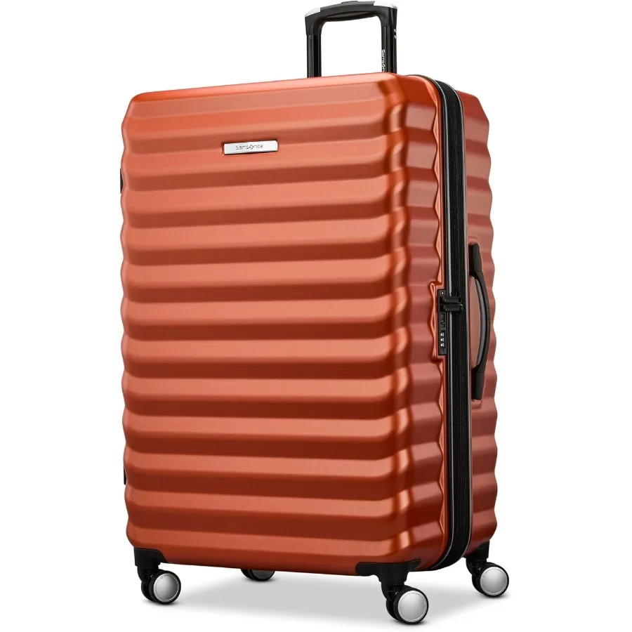 Hard-Sided 28-Inch Lightweight Checked Large Expandable Element Suitcase: Durable, 360° Spinner Wheels, Adjustable Telescopic H