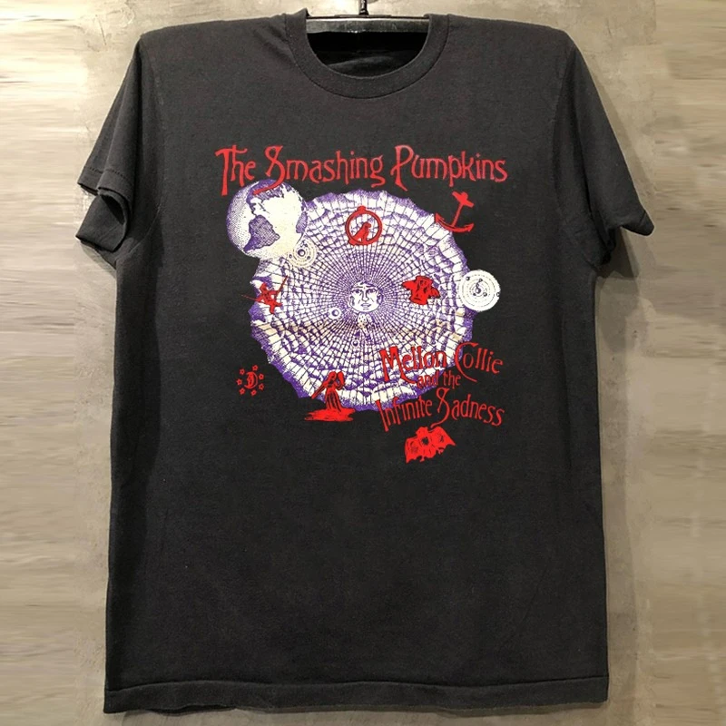 

Smashing Pumpkins Shattered Pumpkins Обложка альбома Мужская летняя повседневная спортивная футболка с коротким рукавом Винтажная футболка с половиной рукава