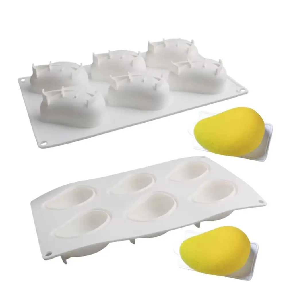 6 Cavity Mango Shaped Cake Mold Non-stick Non-toxic Realistic Fruit Baking Mold 3D Easy To Demold Silicone Cake Molds