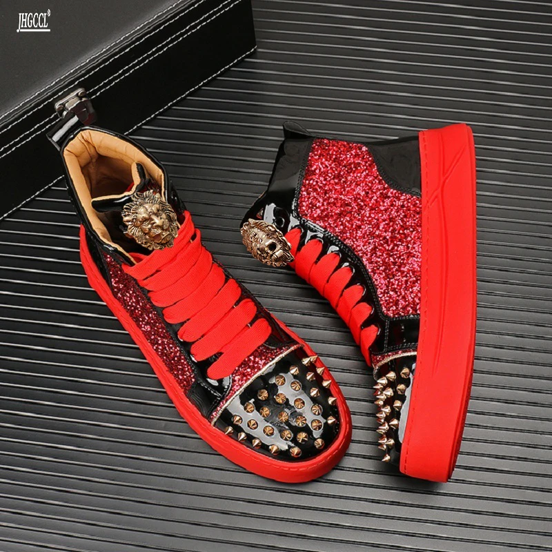 NEW Luxury Rhinestone Men's Sneakers Studded Boots Hip Hop Casual Sneakers Zapatilas Hombre A6