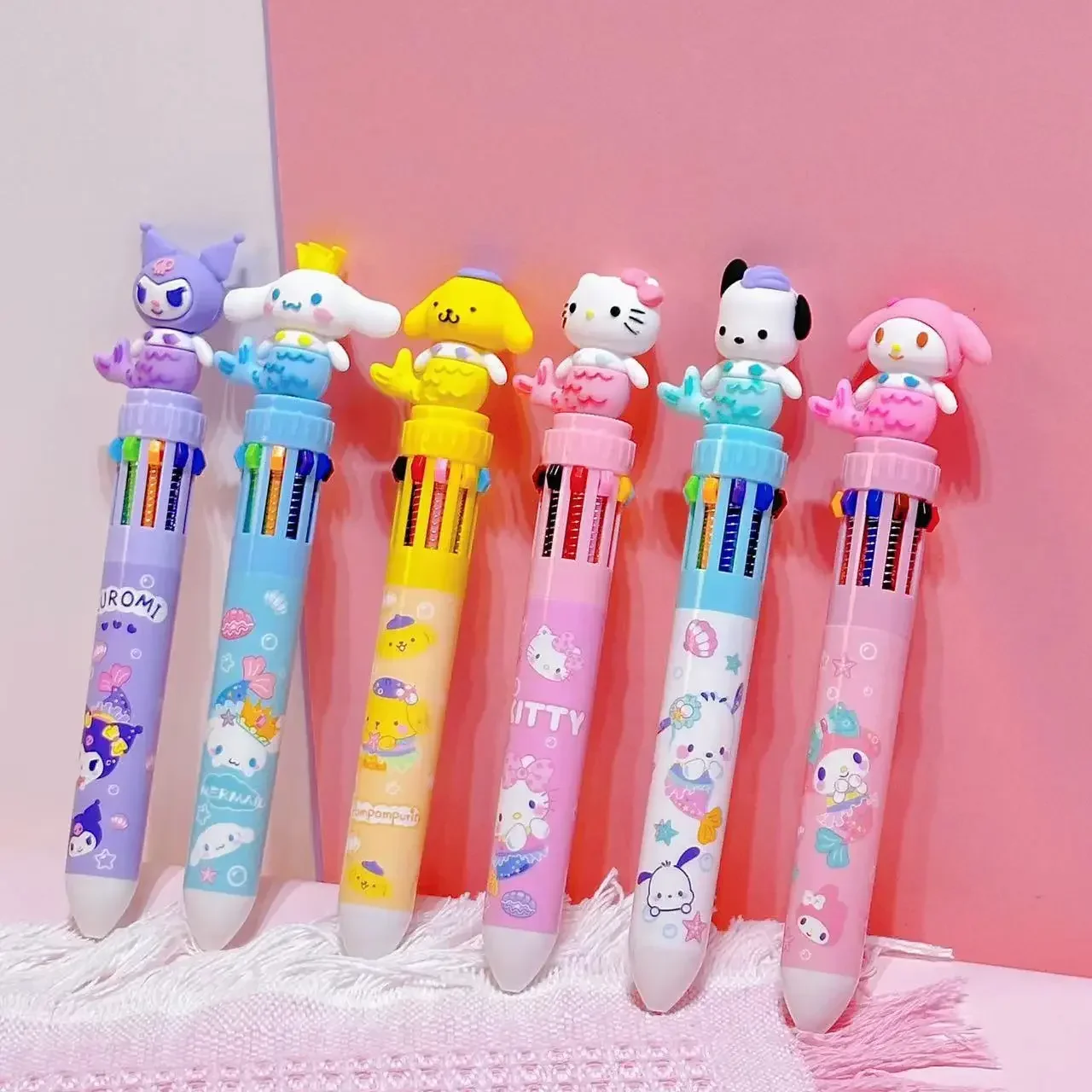 Set di penne a sfera 36 pezzi Sanrio penna a sfera a 10 colori studenti di alto valore stampa multicolore penna portatile cancelleria per cartoni animati