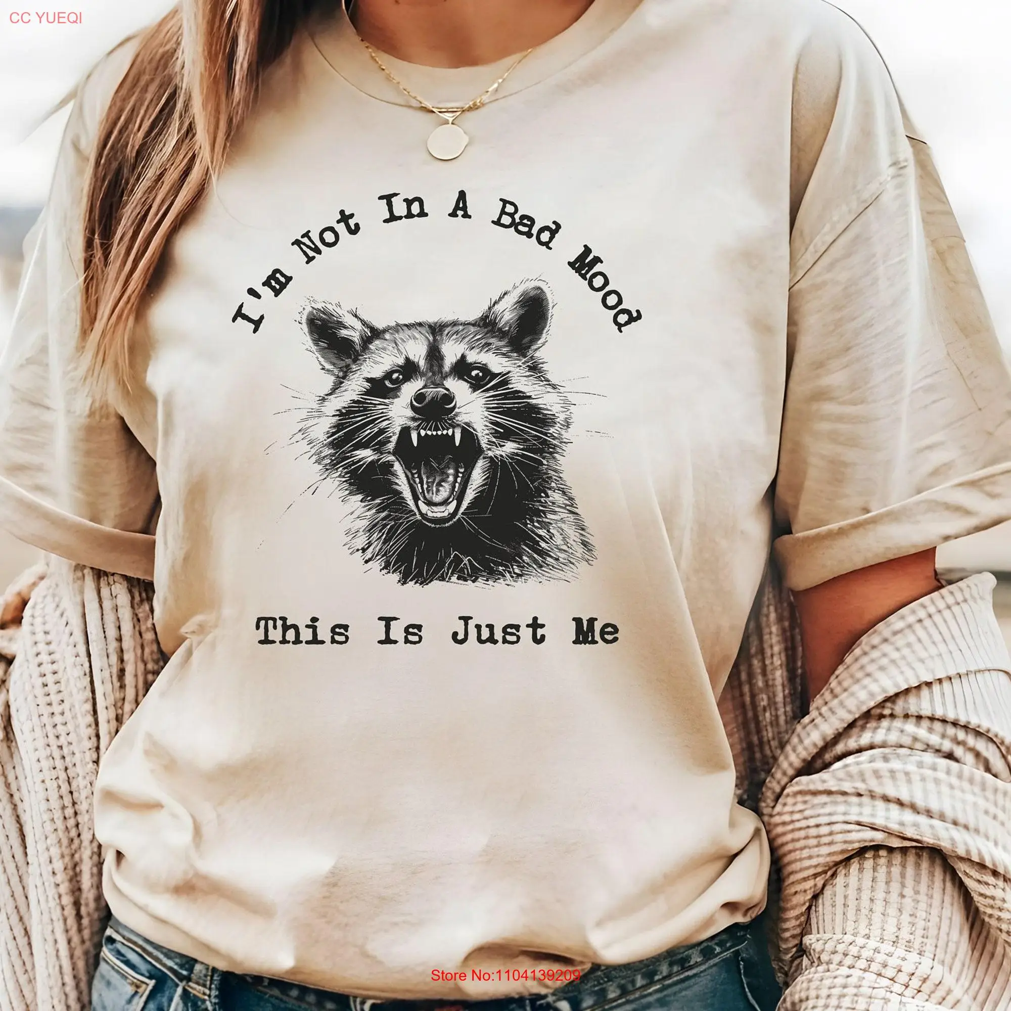 I'm Not In A Bad Mood This Is Just Me T Shirt Retro Sarcastic Angry Raccoon Mental Health Funny Trendy