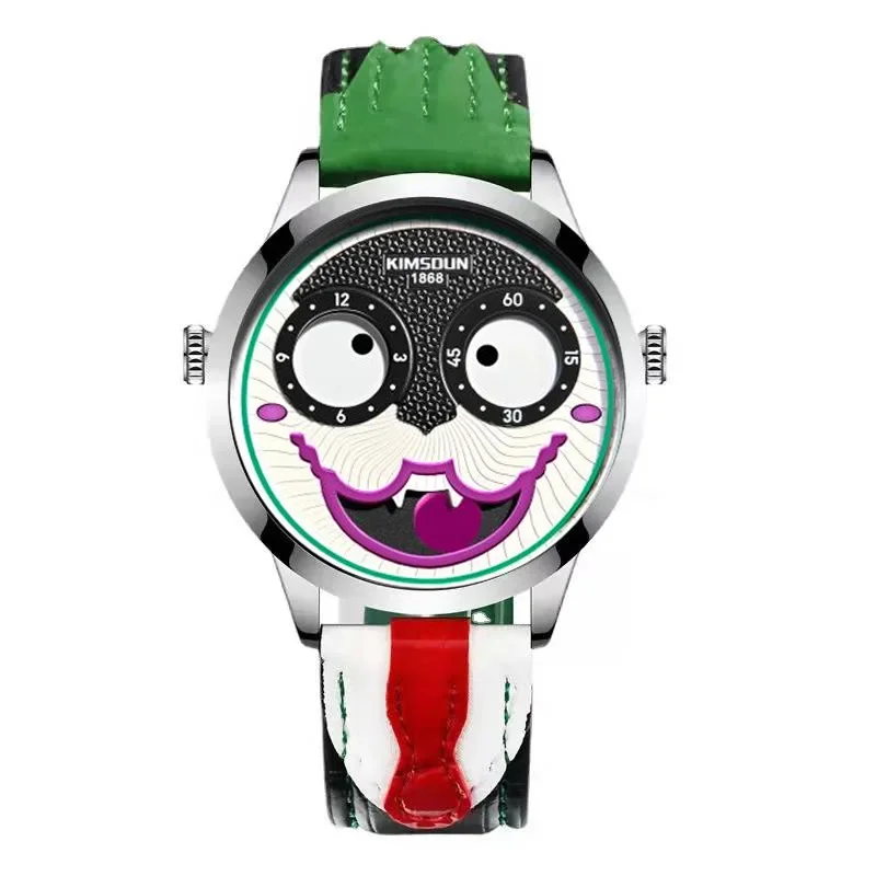 Unique Casual Men\'s Watches Creative Joker Face Design Leather Strap Waterproof 3Bar Luxury Women Mens Quartz Watches Gifts