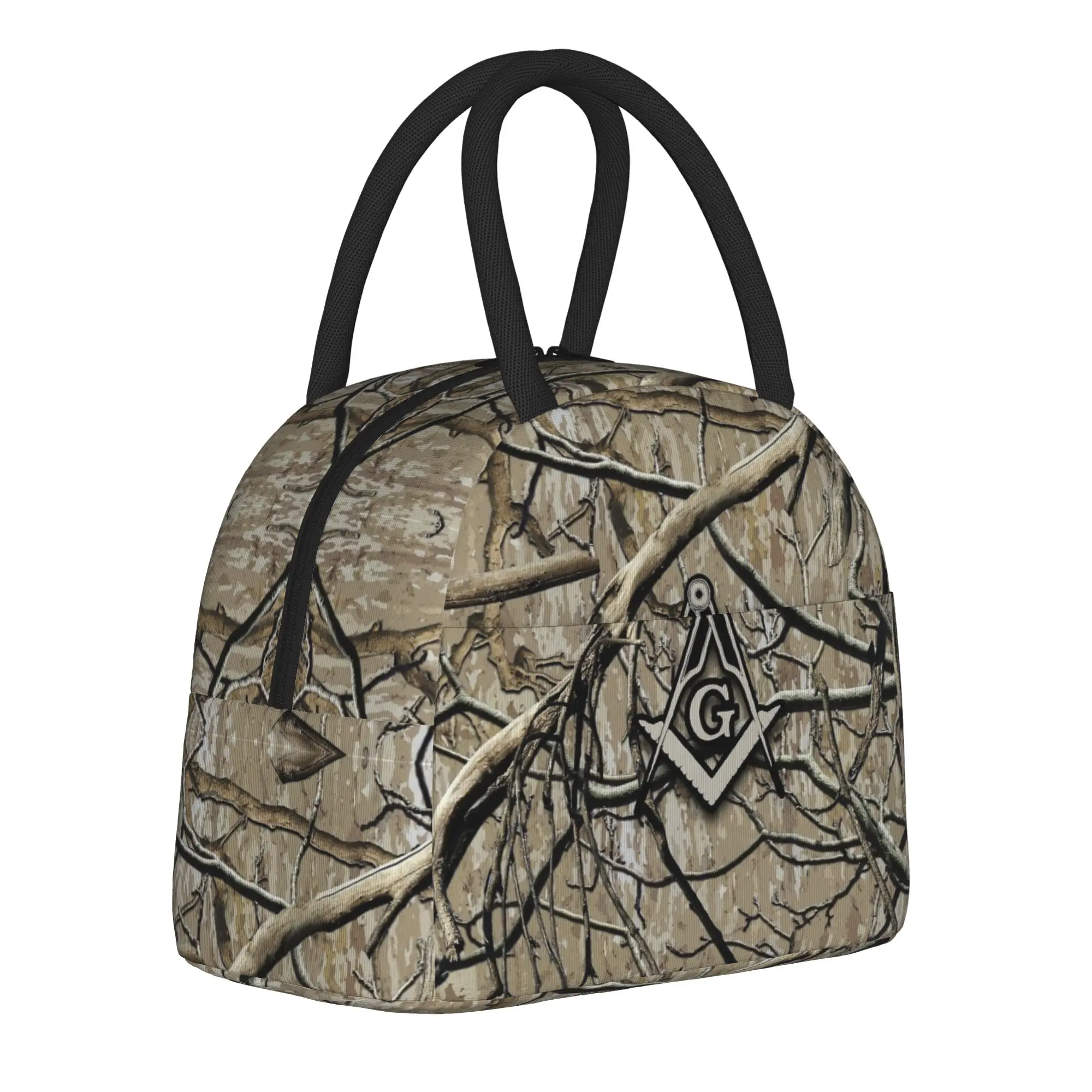 Freemason Square Compass Hunting Camouflage Insulated Lunch Bags Leakproof  Reusable Thermal Bag Tote Lunch Box Food Handbags