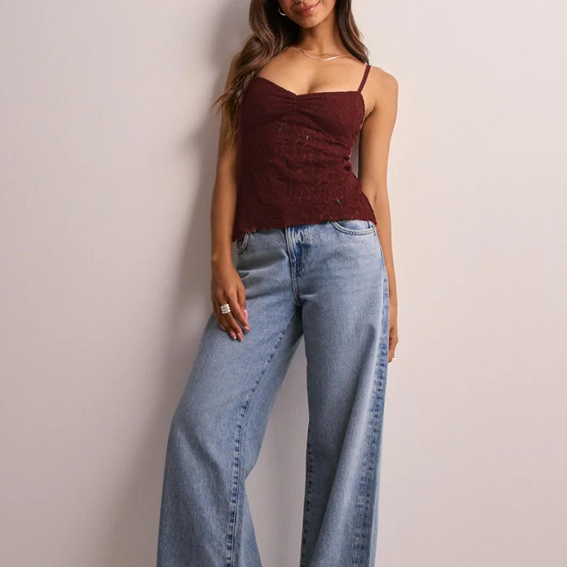 สตรี Y2k Aesthetic Corset Tank Tops เซ็กซี่ลูกไม้ Cami สปาเก็ตตี้เสื้อแขนกุดออกไปสาววัยรุ่น Slim Fit Crop เสื้อกั๊ก