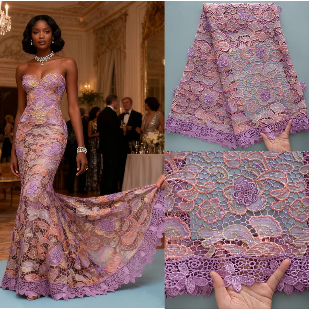 

SJD LACE Nigerian Swiss Voile Lace with Stones 3D Flowers 2025 High Quality African Cotton Lace Fabrics for Women DIY Dress 4552