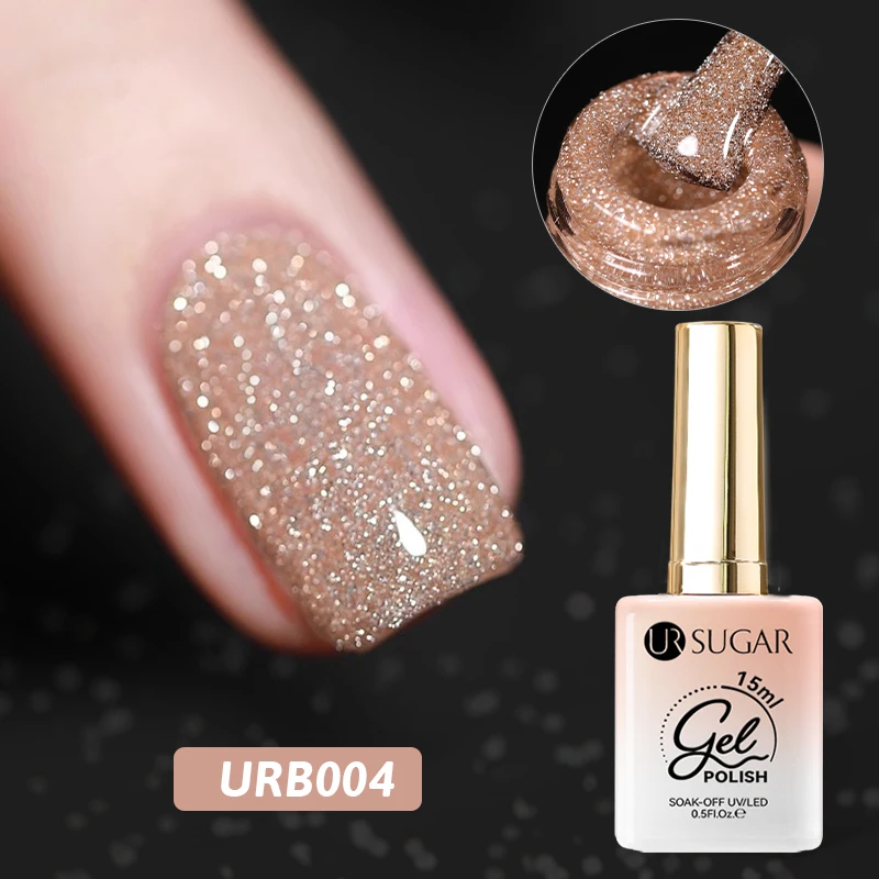 UR SUGAR 15ml Champagne Gold Sliver Reflective Glitter Gel Nail Polish Varnish Semi Permanent Soak Off UV Gel For Manicure Art