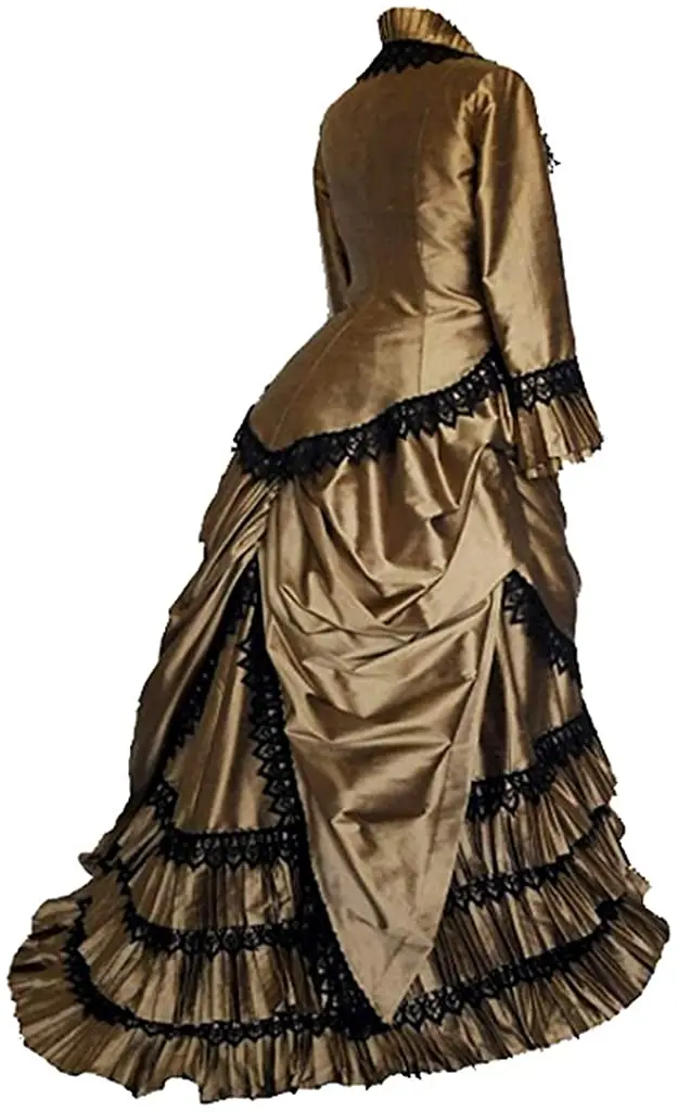 (in stock) Victorian Bustle Gown Queen's Golden Dress Victorian Gothic Georgian Dress Masquerade Ball Gown Reenactment Clothing