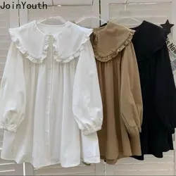 Dresses for Women Ruffles Peter Pan Collar Long Sleeve Oversized Robe Femme A-line Sweet Shirt Dress 2023 Vestidos De Mujer